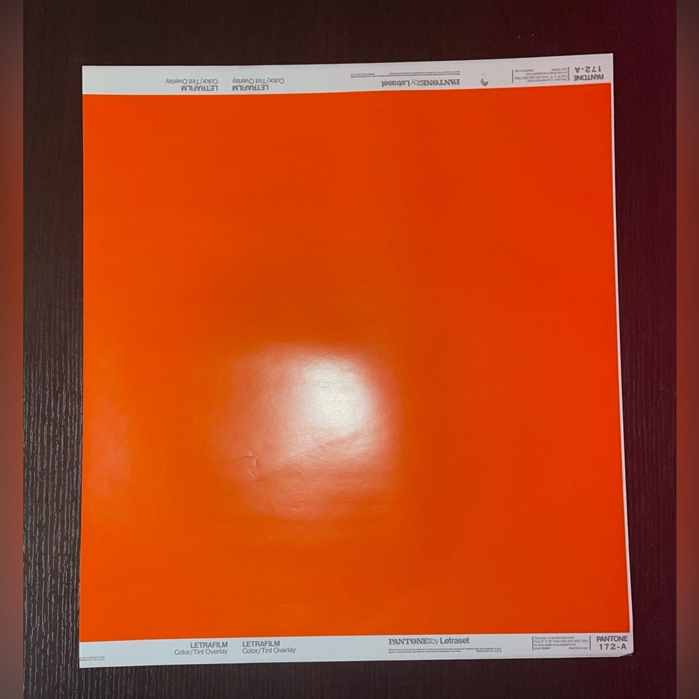 Vintage Pantone by Letraset Letrafilm Color/Tint Overlay 172-A • 20x18”   *RARE*